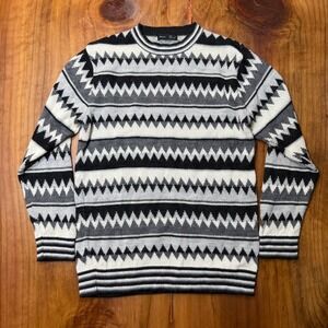 PAKA 100% Alpaca Men's Sweater S Long Sleeve Pullover Zigzag Knit Crew neck G3-3
